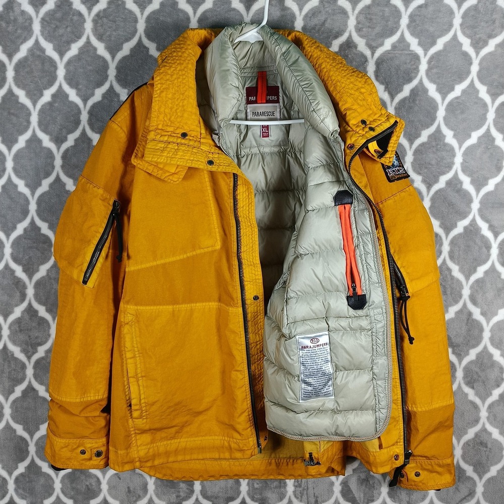 Parajumpers Jacket Mens XL Yellow Neptune Down Parka Hooded Removable Liner
